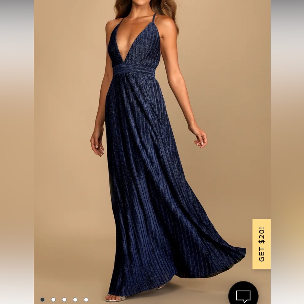 Lulu’s Magical Looks Navy Blue Sparkly Pleated Maxi Dress